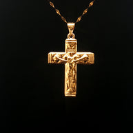 18k Yellow Gold Crucifix Pendant – Lightweight Hollow Detailed Cross