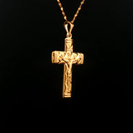 18k Yellow Gold Crucifix Pendant – Lightweight Hollow Detailed Cross