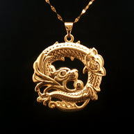 18k Yellow Gold Dragon Pendant – Large Lightweight Circular Charm