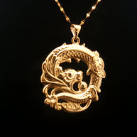 18k Yellow Gold Dragon Pendant – Large Lightweight Circular Charm