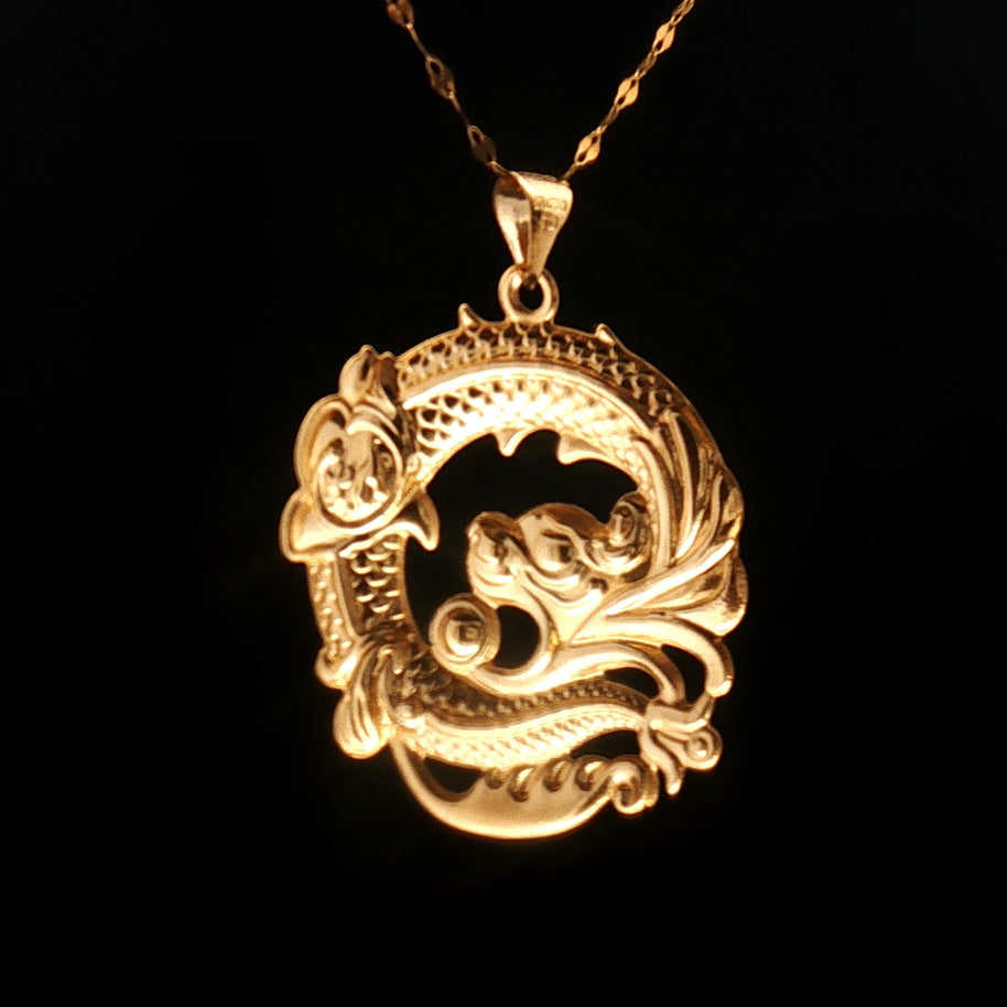 18k Yellow Gold Dragon Pendant – Large Lightweight Circular Charm