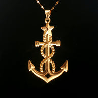 18k Yellow Gold Large Size Anchor Charm Pendant with Star Detail