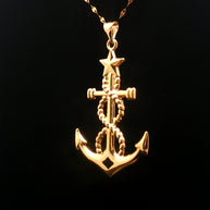 18k Yellow Gold Large Size Anchor Charm Pendant with Star Detail