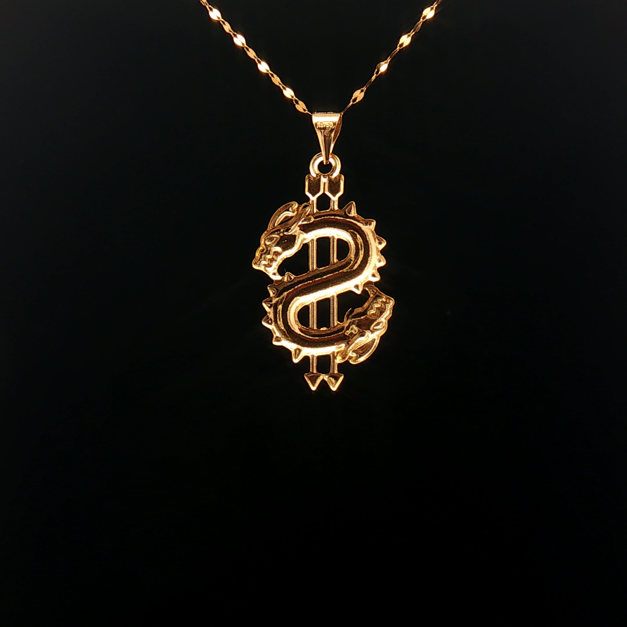 18k Yellow Gold Dragon Dollar Sign Pendant – Lightweight Statement Charm