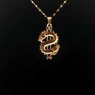 18k Yellow Gold Dragon Dollar Sign Pendant – Lightweight Statement Charm