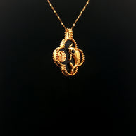 18k Yellow Gold Koi Fish Clover Pendant – 20mm Black Onyx Charm with Beaded Detailing