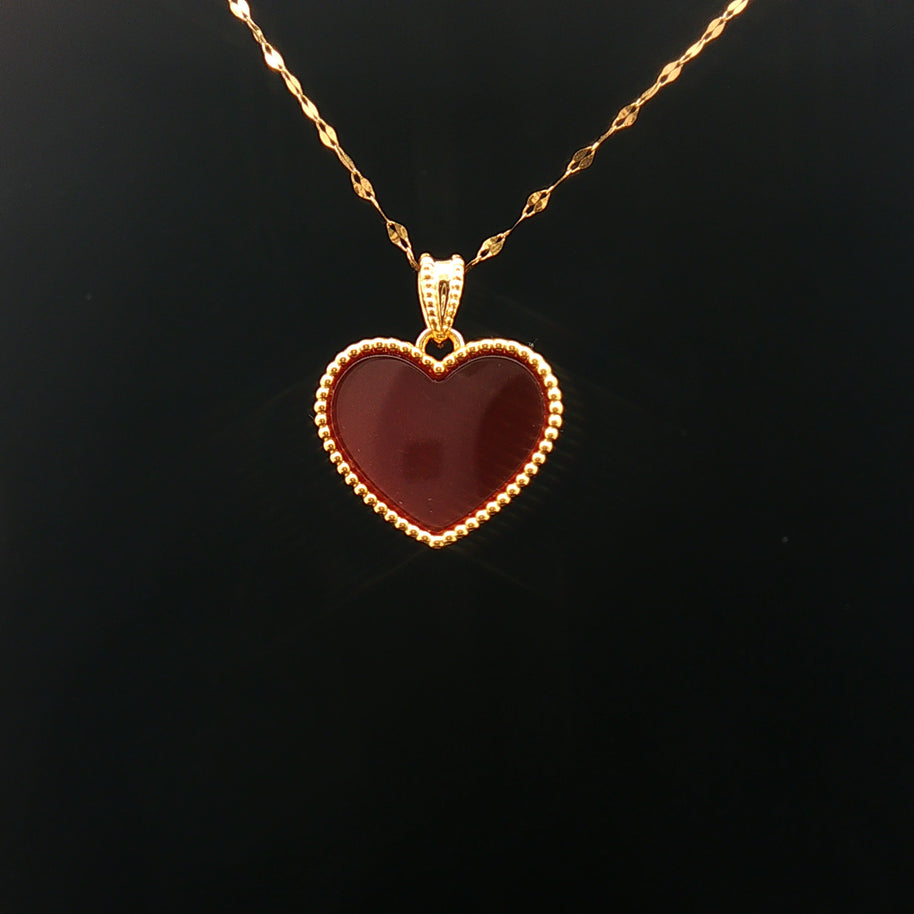 18k Yellow Gold Heart Pendant – Red Agate Small Charm