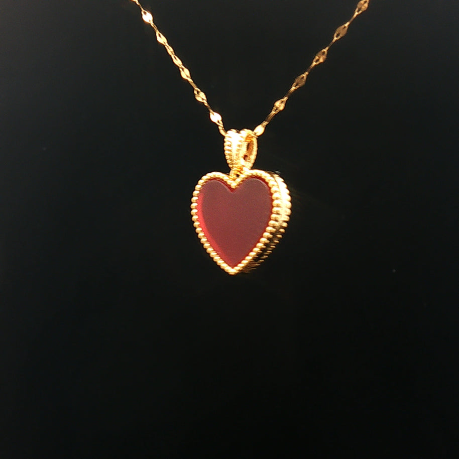 18k Yellow Gold Heart Pendant – Red Agate Small Charm