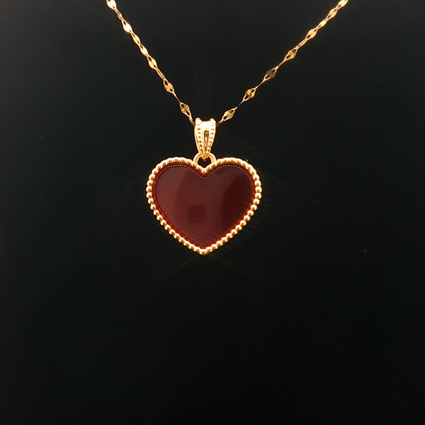 18k Yellow Gold Heart Pendant – Red Agate Small Charm