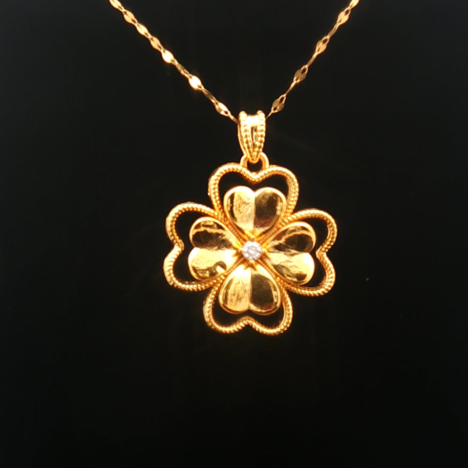 18k Yellow Gold Four-Leaf Clover Pendant – Lightweight Hollow Lucky Charm