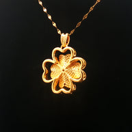 18k Yellow Gold Four-Leaf Clover Pendant – Lightweight Hollow Lucky Charm