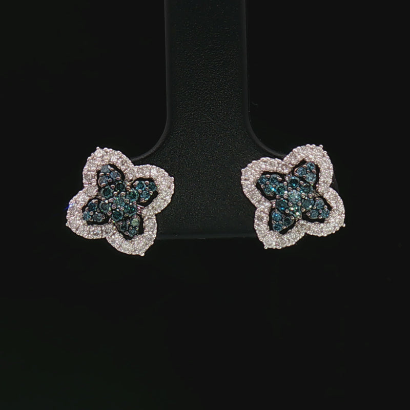 18k white gold earrings with blue diamond