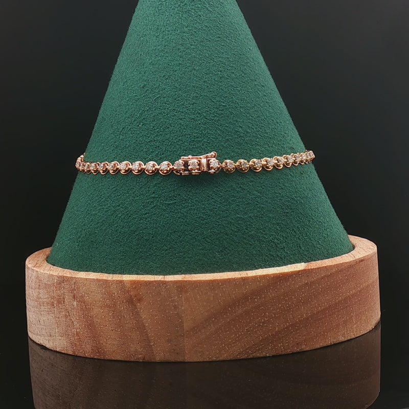 18k Tri-Colour Gold 3 Carat Face Natural Diamond Tennis Bracelet - 7