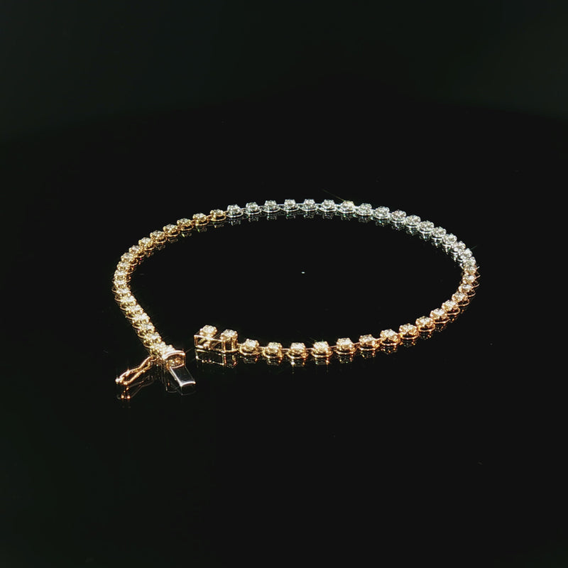 18k Tri-Colour Gold 3 Carat Face Natural Diamond Tennis Bracelet - 7
