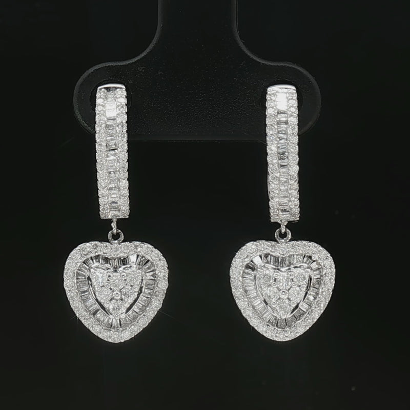 18k white gold heart-shaped diamond dangle earrings with 1.00ct natural diamonds